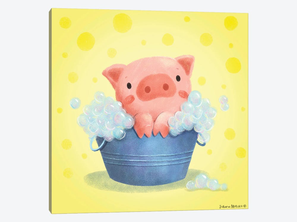 Pig Bubble Bath Time by Juliana Motzko 1-piece Art Print