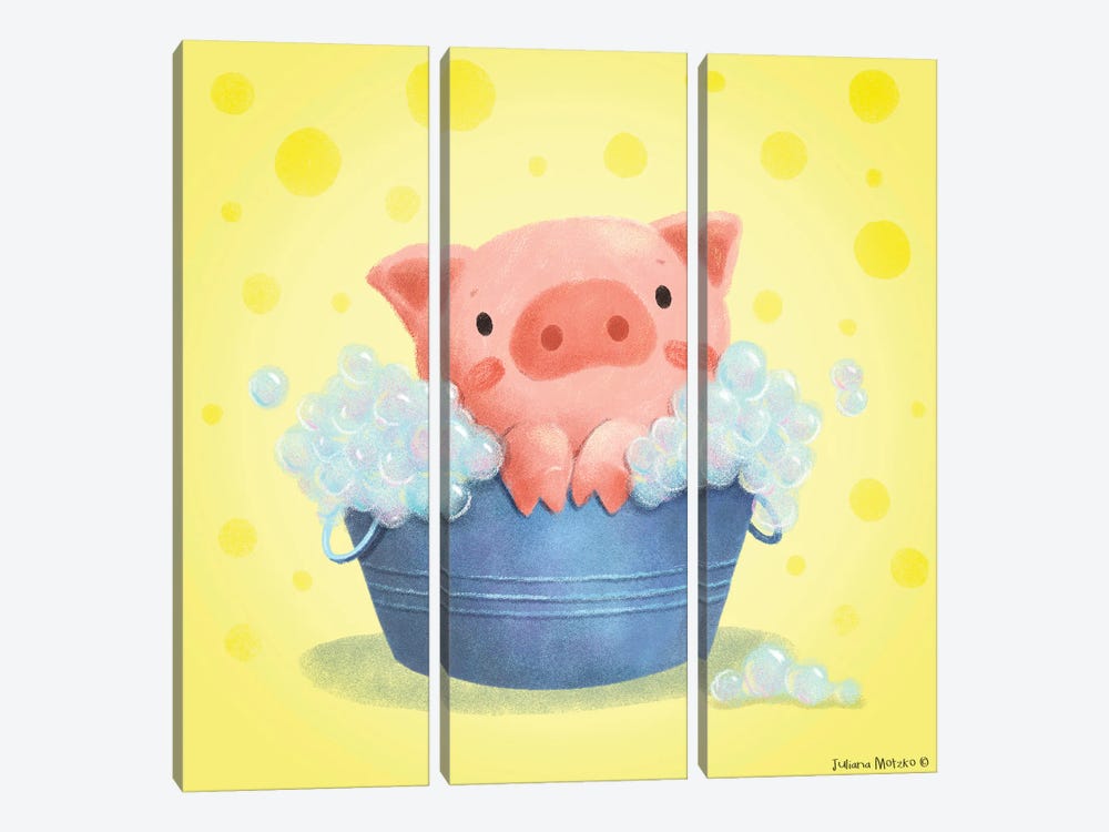 Pig Bubble Bath Time by Juliana Motzko 3-piece Art Print