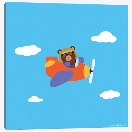 Pilot Bear Driving An Airplane Canvas Print #JMK1} by Juliana Motzko Canvas Art Print