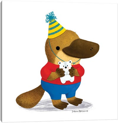 Platypus Birthday And Teddy Bear Canvas Art Print - Juliana Motzko