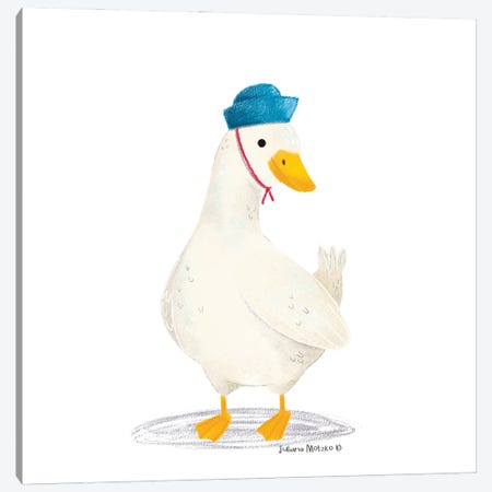 White Duck With Hat Canvas Print #JMK221} by Juliana Motzko Canvas Art Print