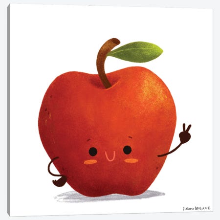Cute Smiling Apple Canvas Print #JMK224} by Juliana Motzko Canvas Art