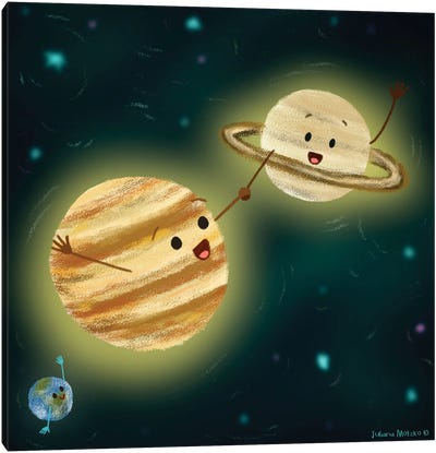 Cute Planets In Conjuction Canvas Art Print - Adorable Anthropomorphism
