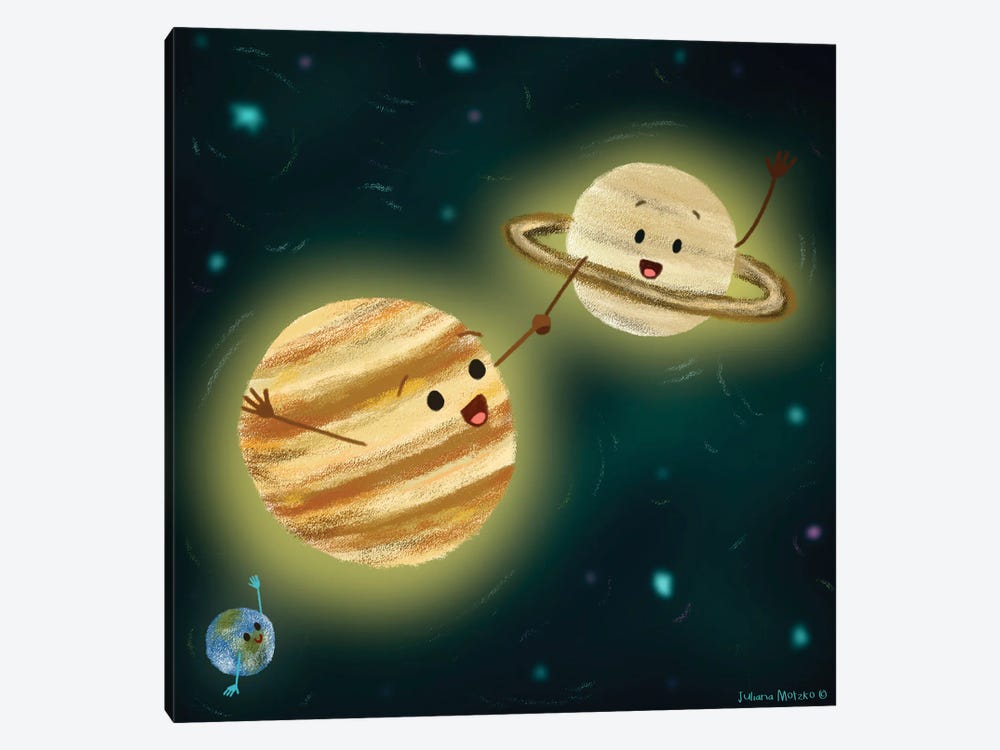 Cute Planets In Conjuction by Juliana Motzko 1-piece Canvas Wall Art