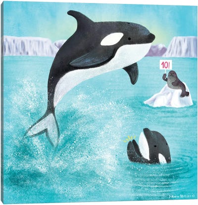 Whales Having Fun Canvas Art Print - Walrus Art