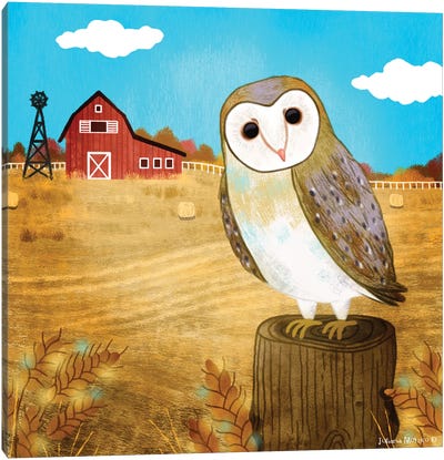 Barn Owl In The Farm Canvas Art Print - Juliana Motzko