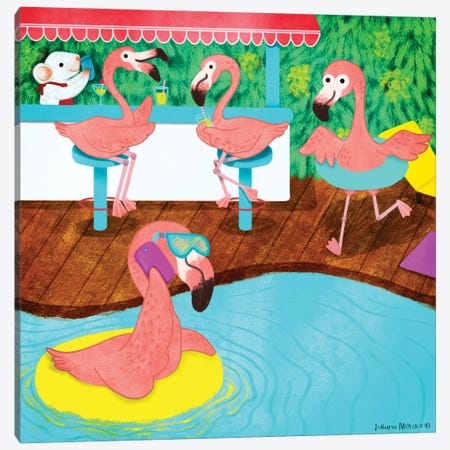 Flamingo Resort Canvas Print #JMK236} by Juliana Motzko Canvas Art Print