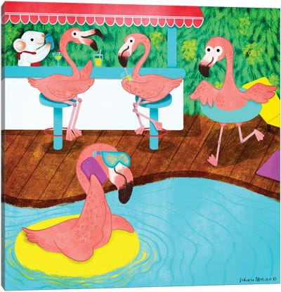 Flamingo Resort Canvas Art Print - Swimming Art
