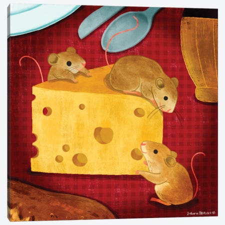 Little Cute Mouses And Cheese Canvas Print #JMK240} by Juliana Motzko Canvas Art Print