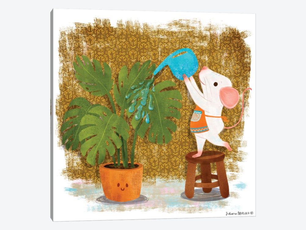 Little Mouse Watering Its Plants by Juliana Motzko 1-piece Canvas Wall Art