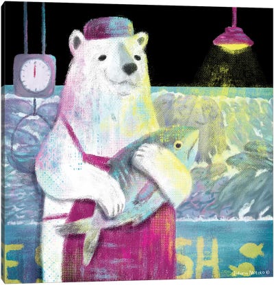 Polar Bear Fisher Canvas Art Print - Juliana Motzko
