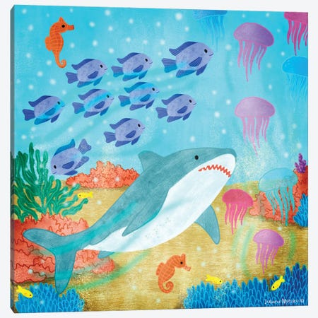 Shark, Fish, Jellyfish And Seahorse Canvas Print #JMK248} by Juliana Motzko Canvas Art Print