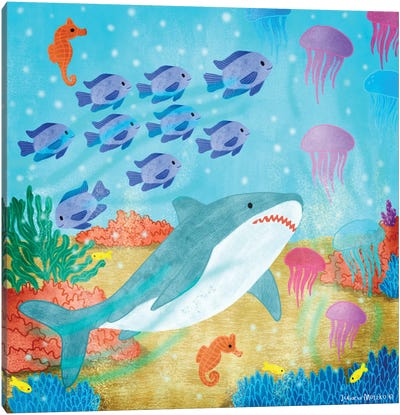 Shark, Fish, Jellyfish And Seahorse Canvas Art Print - Juliana Motzko