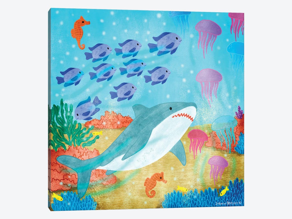 Shark, Fish, Jellyfish And Seahorse by Juliana Motzko 1-piece Canvas Print