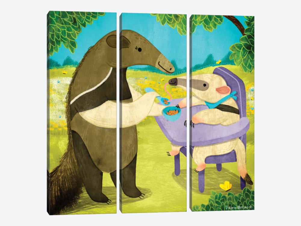 Anteaters Family Lunch Time by Juliana Motzko 3-piece Canvas Art Print