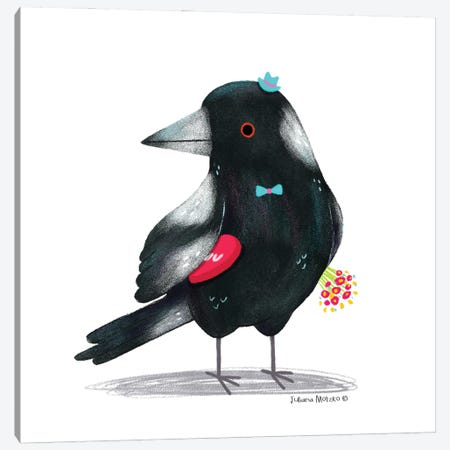 Australian Magpie Bird With Flowers And Chocolate Box Canvas Print #JMK29} by Juliana Motzko Canvas Art