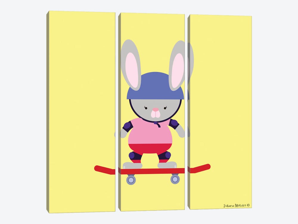Little Bunny Having Fun With The Skate by Juliana Motzko 3-piece Canvas Wall Art