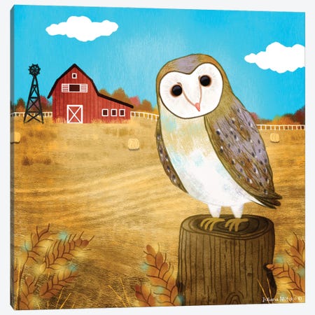 Barn Owl In A Beautiful Farm Canvas Print #JMK33} by Juliana Motzko Canvas Art Print