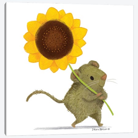 Cute Little Mouse With A Sunflower Canvas Print #JMK35} by Juliana Motzko Canvas Wall Art