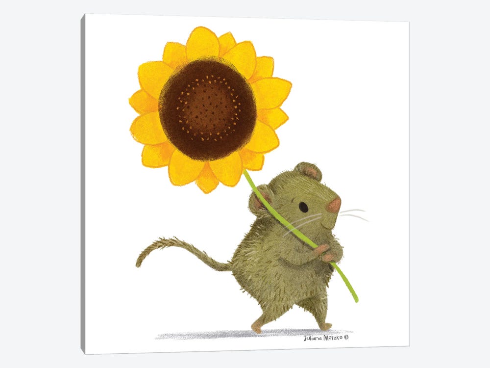 Cute Little Mouse With A Sunflower by Juliana Motzko 1-piece Canvas Art Print