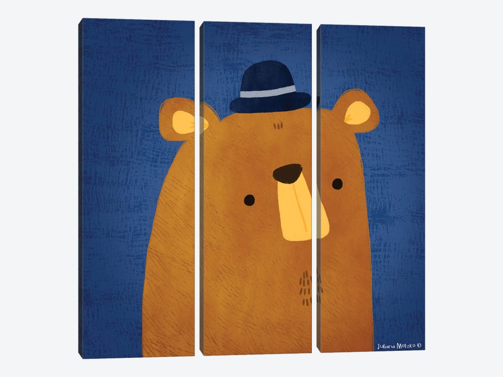 Bear With Hat by Juliana Motzko 3-piece Canvas Print