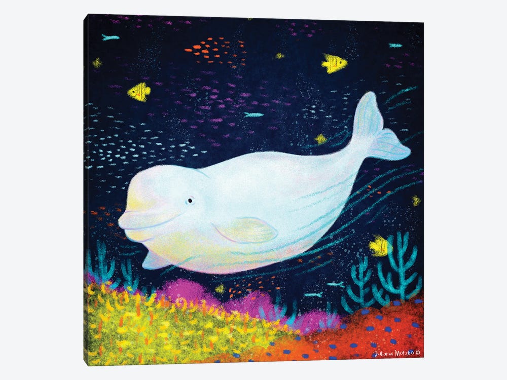 Beluga Whale Swimming In The Ocean by Juliana Motzko 1-piece Canvas Art Print