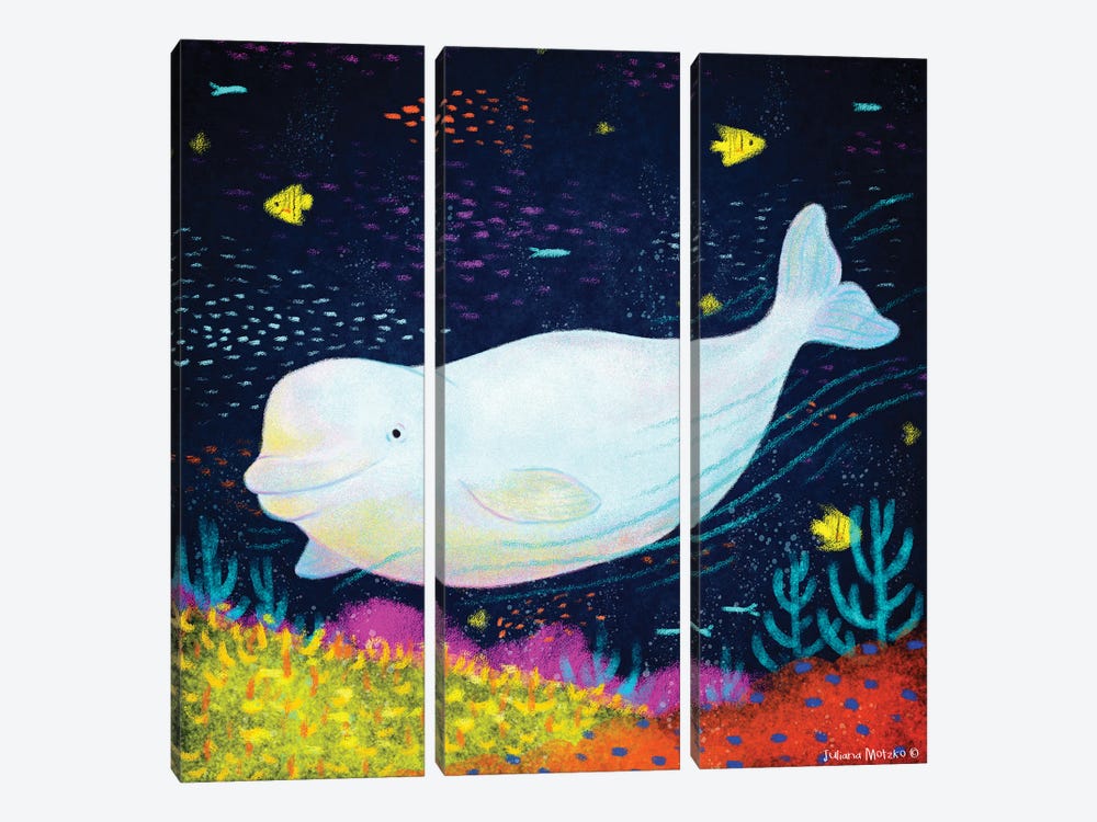 Beluga Whale Swimming In The Ocean by Juliana Motzko 3-piece Canvas Print