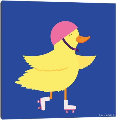 Little Duck On The Rollerskate Canvas Art Print - Rollerblading & Roller Skating