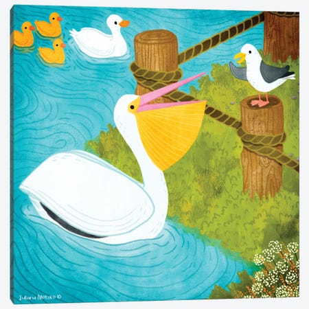 Pelican, Seagull And Duck Family Best Friends Canvas Print #JMK40} by Juliana Motzko Canvas Artwork