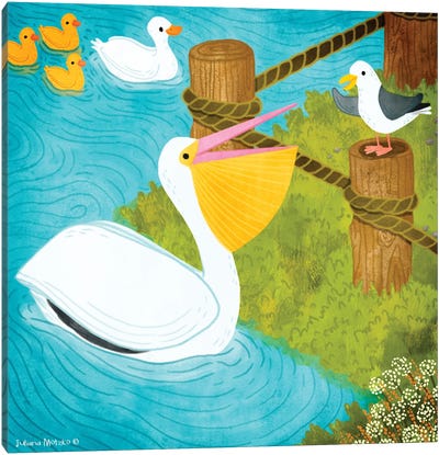 Pelican, Seagull And Duck Family Best Friends Canvas Art Print - Pelican Art
