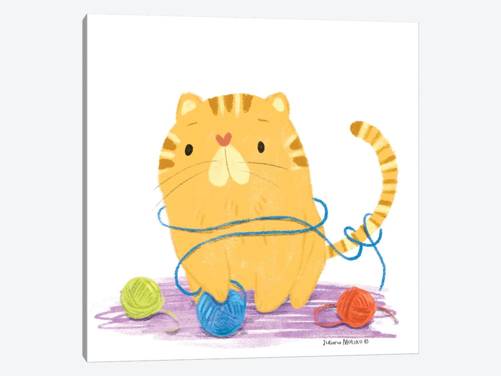 Cat With Balls Of Wool by Juliana Motzko 1-piece Art Print