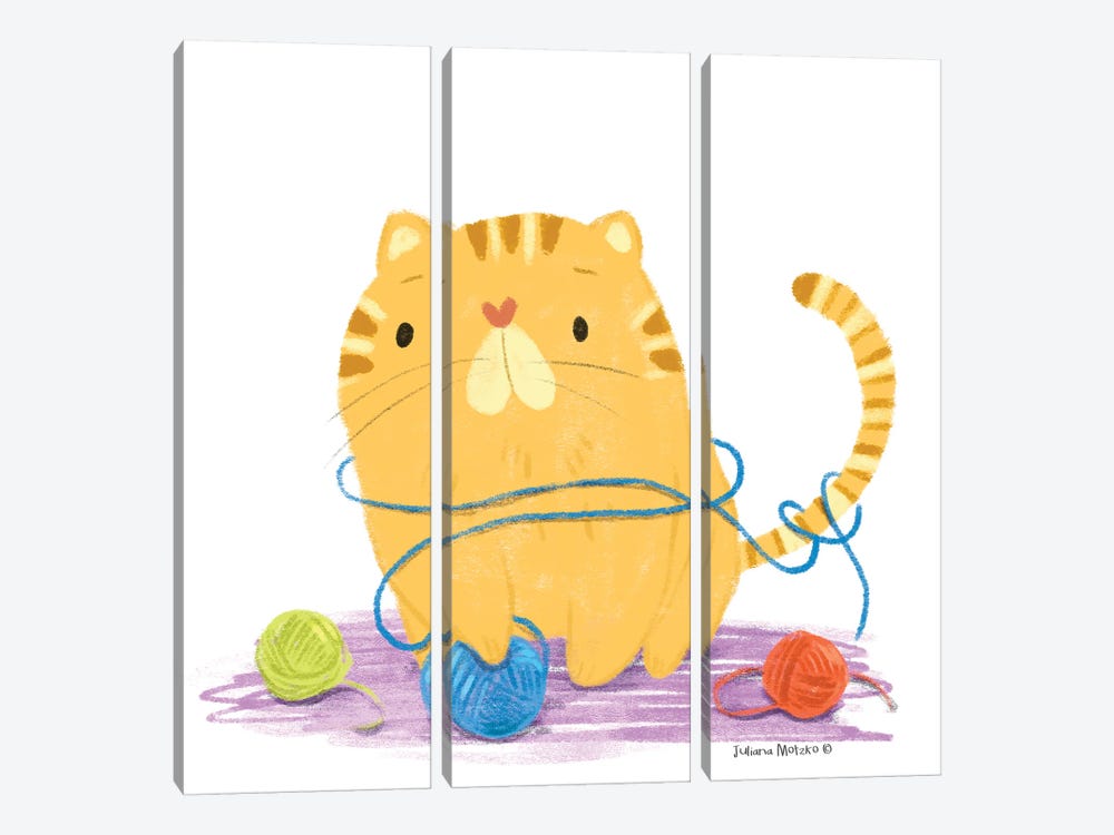 Cat With Balls Of Wool by Juliana Motzko 3-piece Art Print