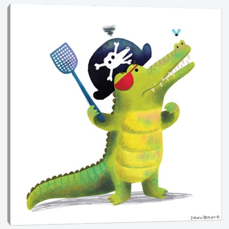Pirate Crocodile Fighting With A Fly Canvas Print #JMK58} by Juliana Motzko Canvas Art Print