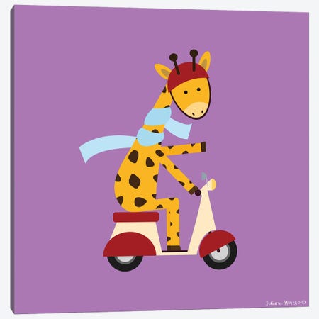 Giraffe On A Motor Scooter Canvas Print #JMK5} by Juliana Motzko Canvas Art