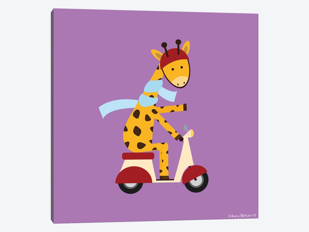 Giraffe On A Motor Scooter by Juliana Motzko 1-piece Art Print