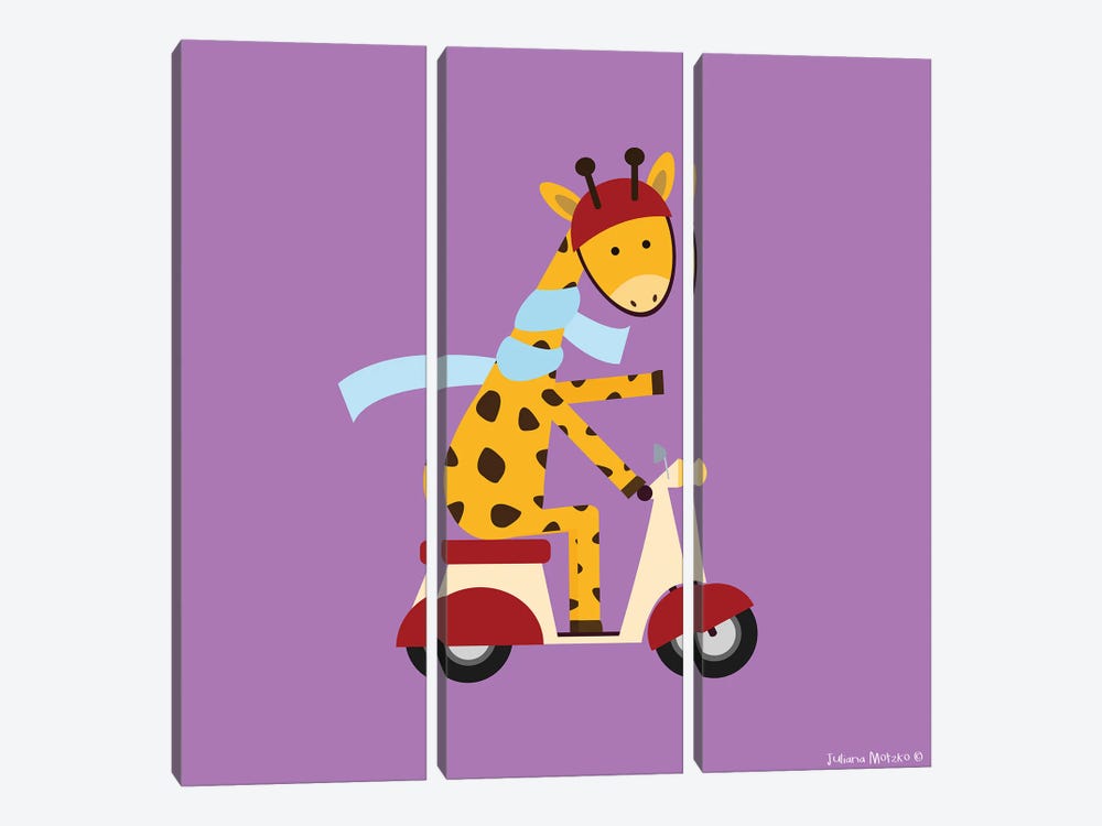 Giraffe On A Motor Scooter by Juliana Motzko 3-piece Canvas Print