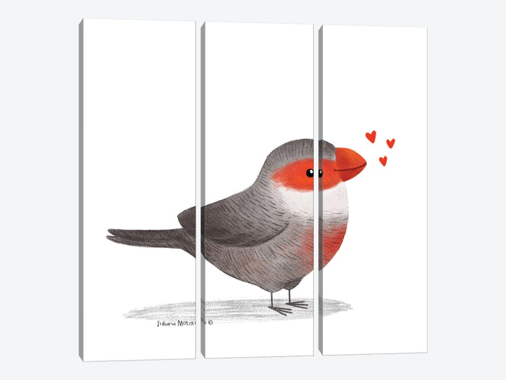 Common Waxbill Bird With Hearts by Juliana Motzko 3-piece Art Print
