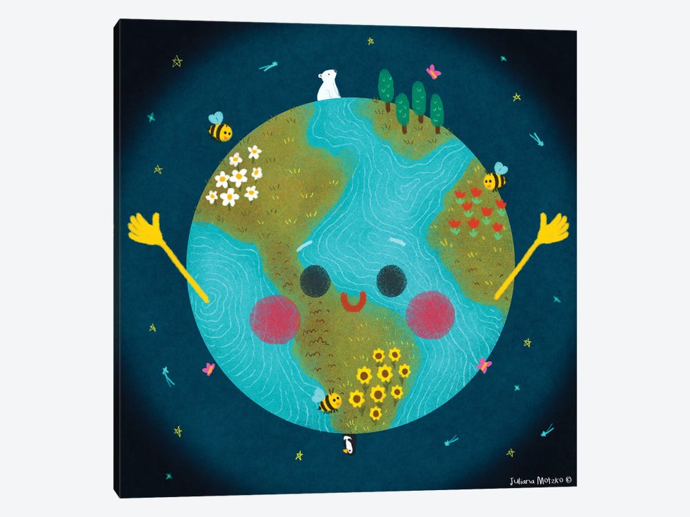 Cute Earth Planet Mother Nature by Juliana Motzko 1-piece Canvas Art