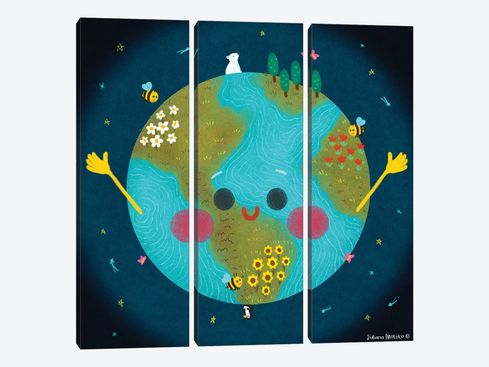 Cute Earth Planet Mother Nature by Juliana Motzko 3-piece Canvas Wall Art