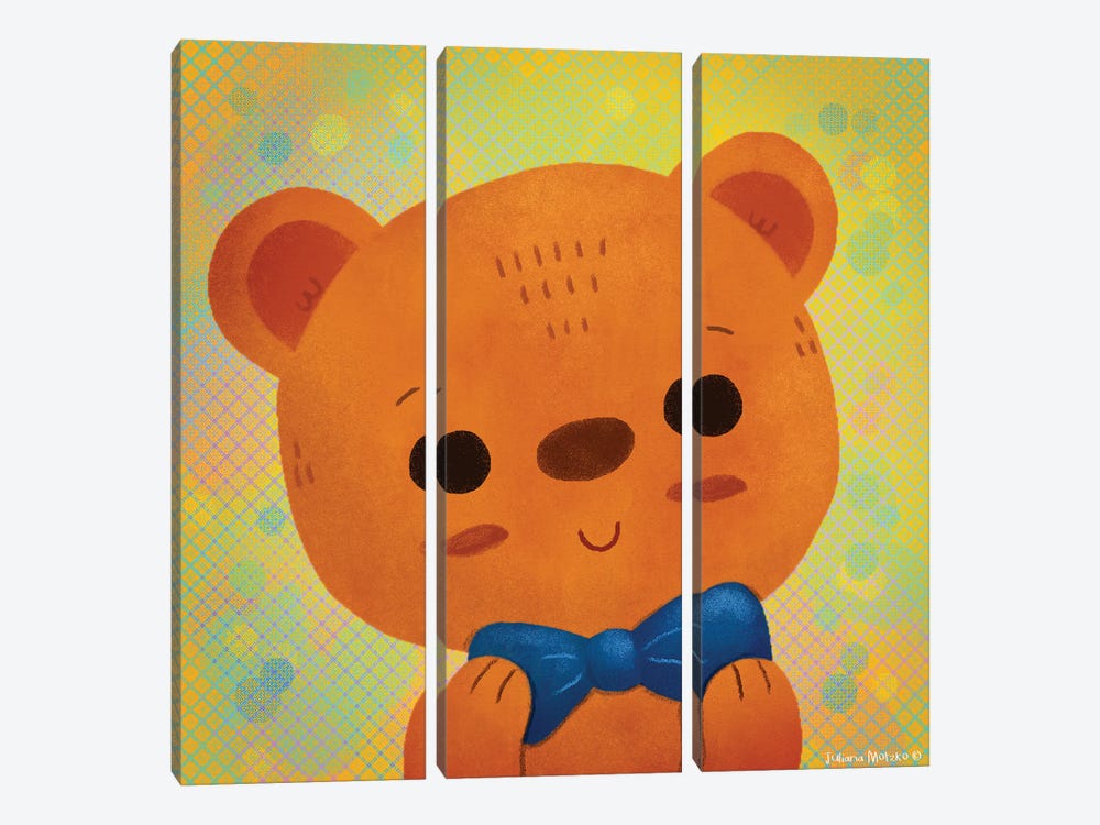 Cute Little Bear With Bow Tie by Juliana Motzko 3-piece Canvas Print