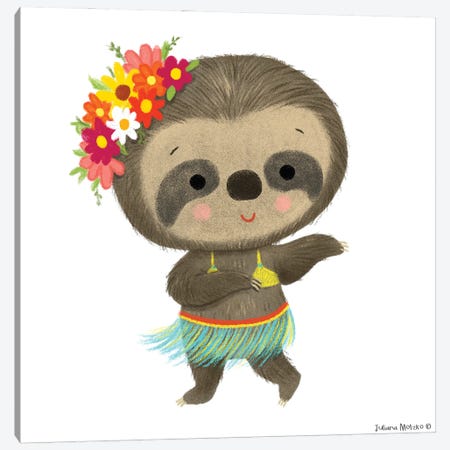 Cute Sloth Dancing Hula Canvas Print #JMK68} by Juliana Motzko Canvas Artwork
