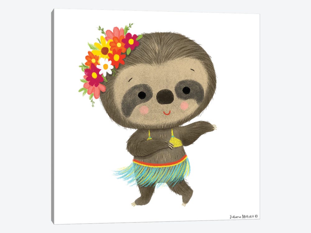 Cute Sloth Dancing Hula by Juliana Motzko 1-piece Canvas Art Print