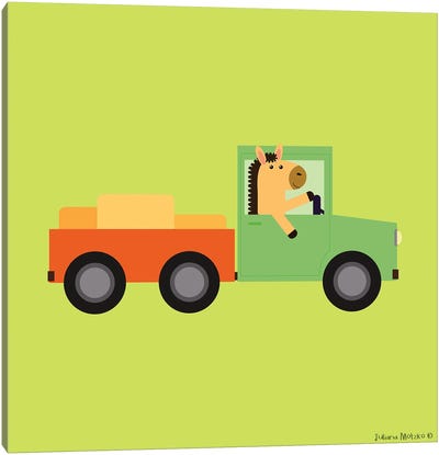 Horse Driving A Truck Canvas Art Print - Trucks