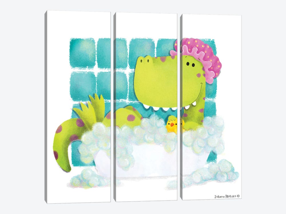 Dinosaur Bubble Bath by Juliana Motzko 3-piece Canvas Art Print