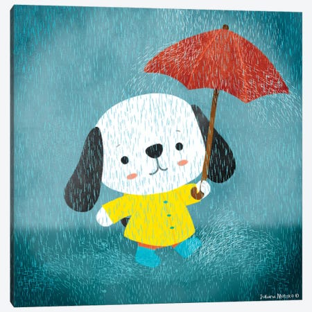Dog In A Raincoat Canvas Print #JMK72} by Juliana Motzko Art Print