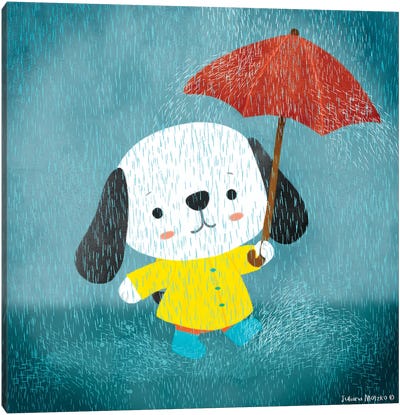 Dog In A Raincoat Canvas Art Print - Juliana Motzko