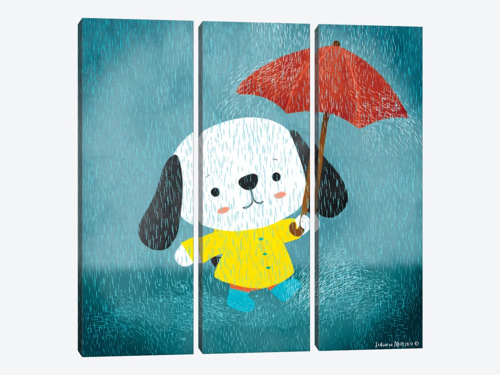 Dog In A Raincoat by Juliana Motzko 3-piece Canvas Artwork