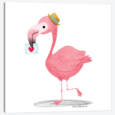 Flamingo With A Love Note Canvas Print #JMK77} by Juliana Motzko Canvas Art