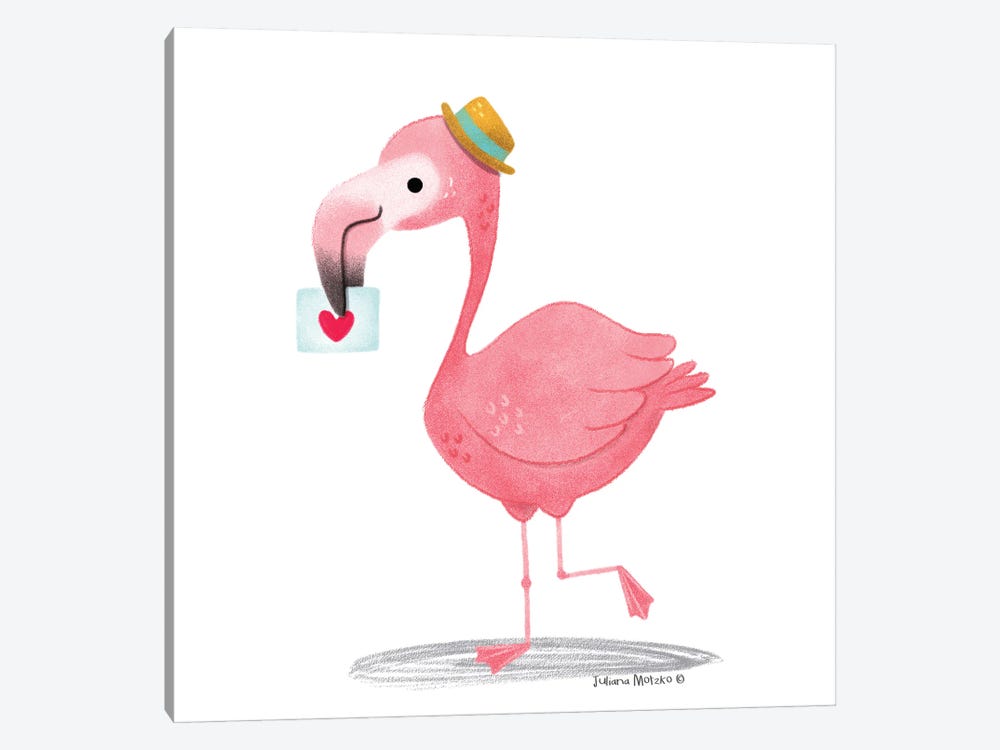 Flamingo With A Love Note by Juliana Motzko 1-piece Art Print