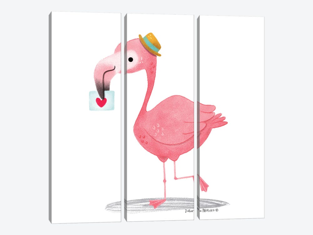 Flamingo With A Love Note by Juliana Motzko 3-piece Art Print